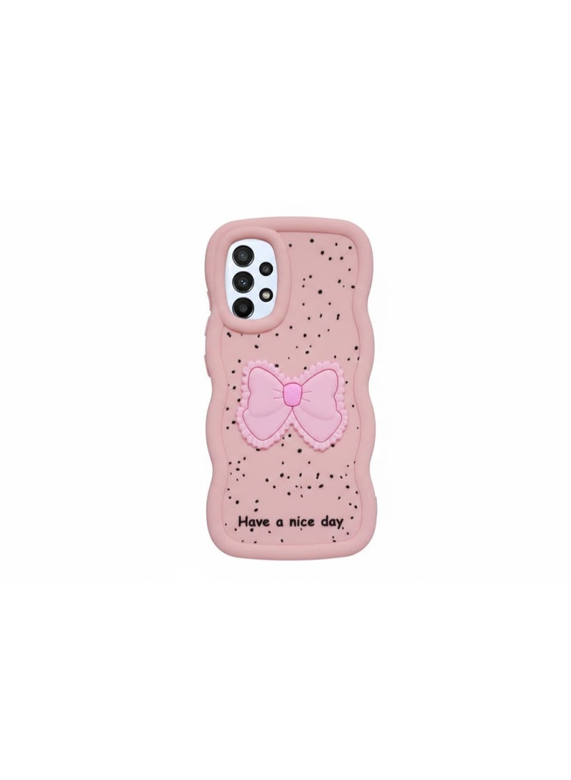 جراب متوافق مع هاتف سامسونج A32، [حماية من السقوط] جراب هاتف من مادة TPU الناعمة بنمط فيونكة ثلاثية الأبعاد، يوفر حماية كاملة للجسم (وردي)